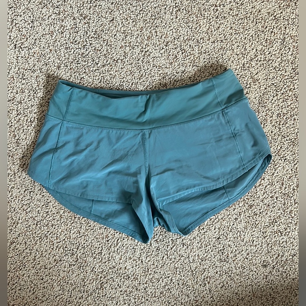 LuluLemon speed up shorts, 2.5 in. inseam, light teal color, size 4
